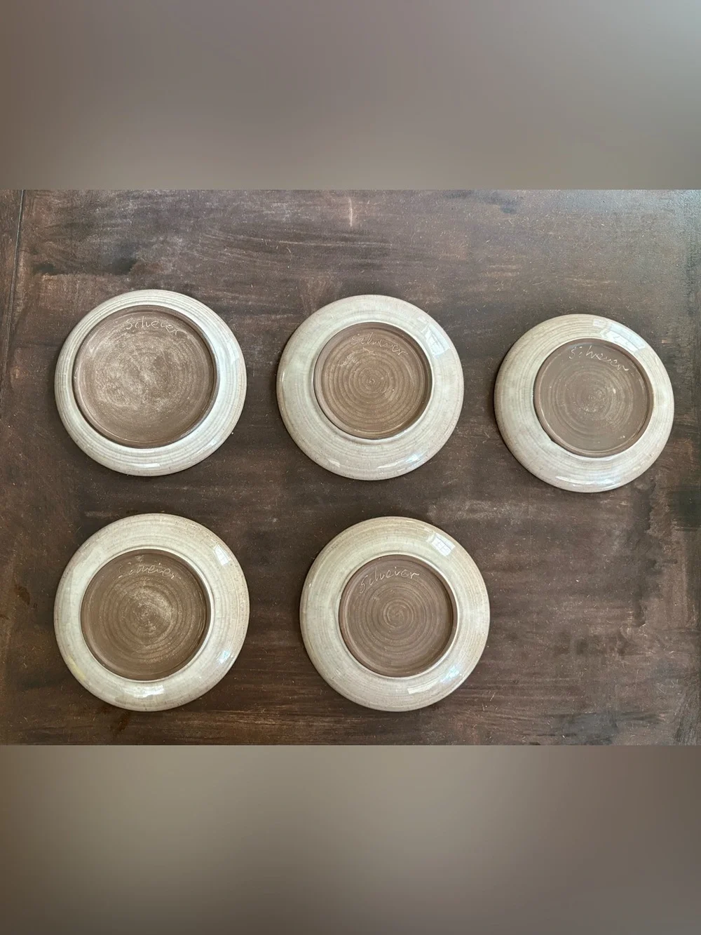 Set of 5 Rare Signed Scheier Pottery Saucers Mid-Century Hand-Thrown Dishware